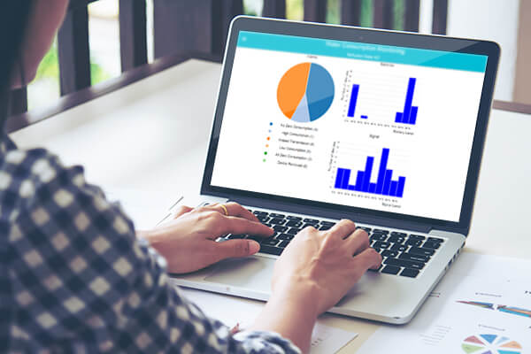 Business woman working on laptop.